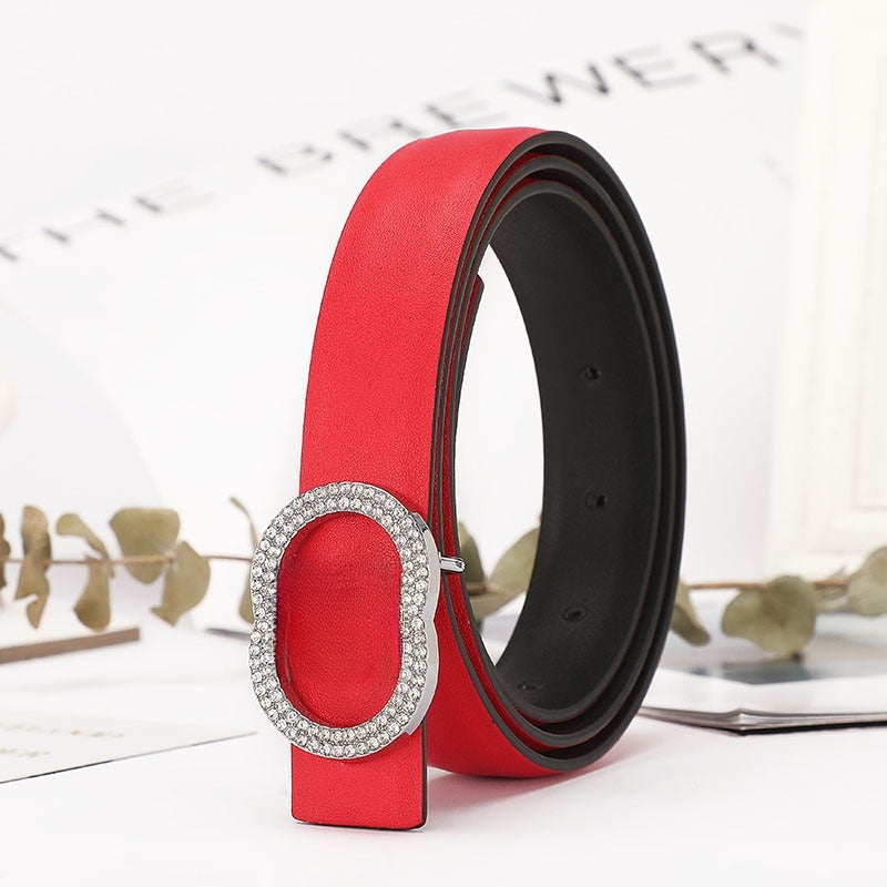 Women's New Temperament Joker Rhinestone Buckle Decoration with Belt with A Box