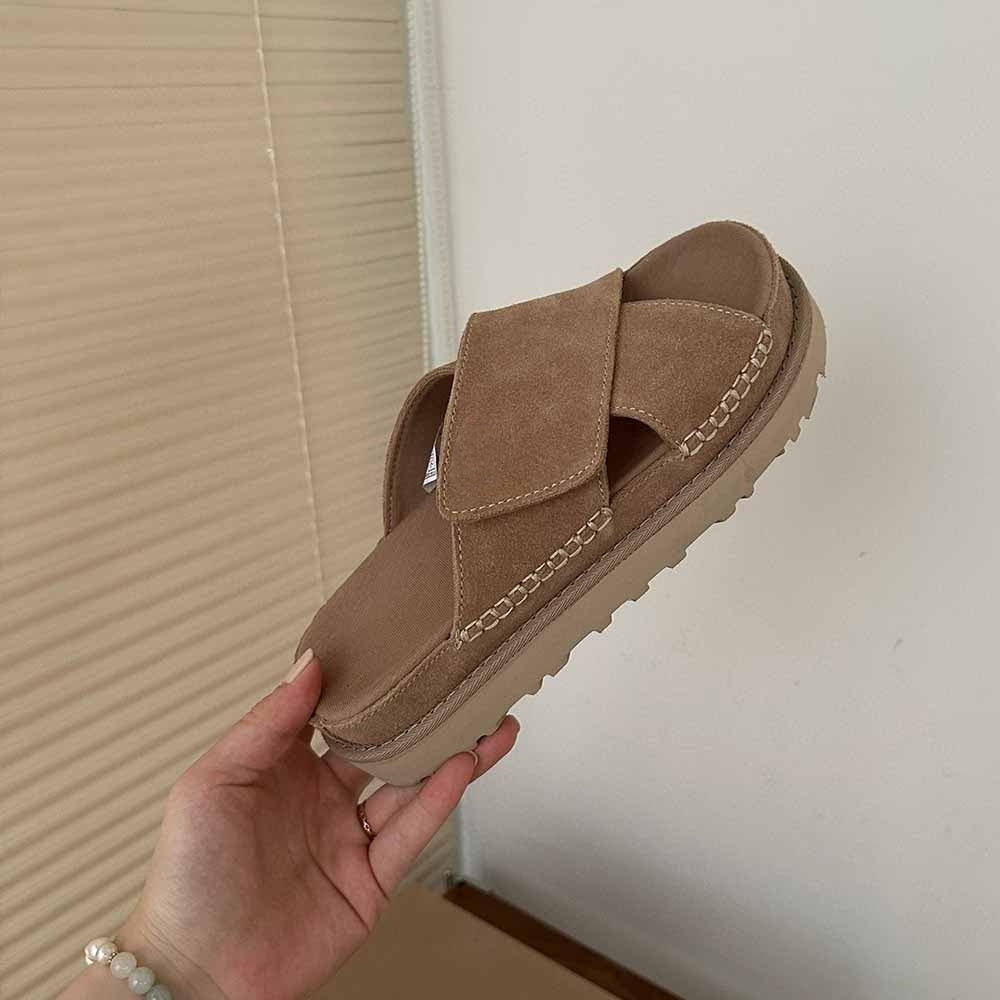 Women's New Fashion Joker Casual Hook and Loop Cross Design Platform Sandals Slippers Have A Shoe Box.