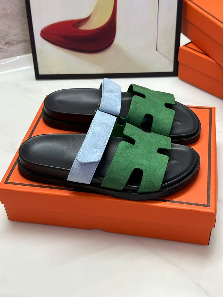 Women's new fashion Joker multicolor hook and loop design thick soled sandals have a shoe box.