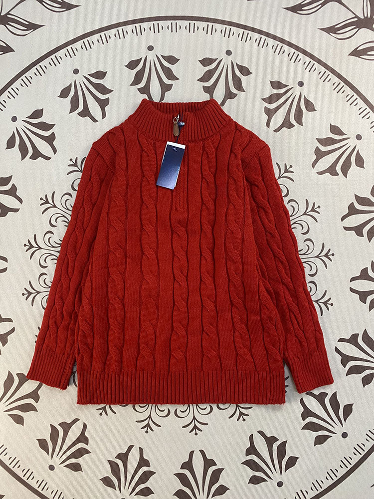 סוודר סריגים לגברים ולנשים עם רקמת ג'וקר בעיצוב חצי רוכסן