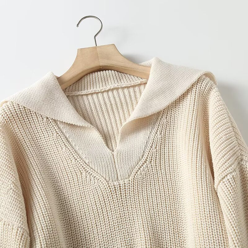 סוודר סרוג עם צווארון פולו רופף חדש לנשים