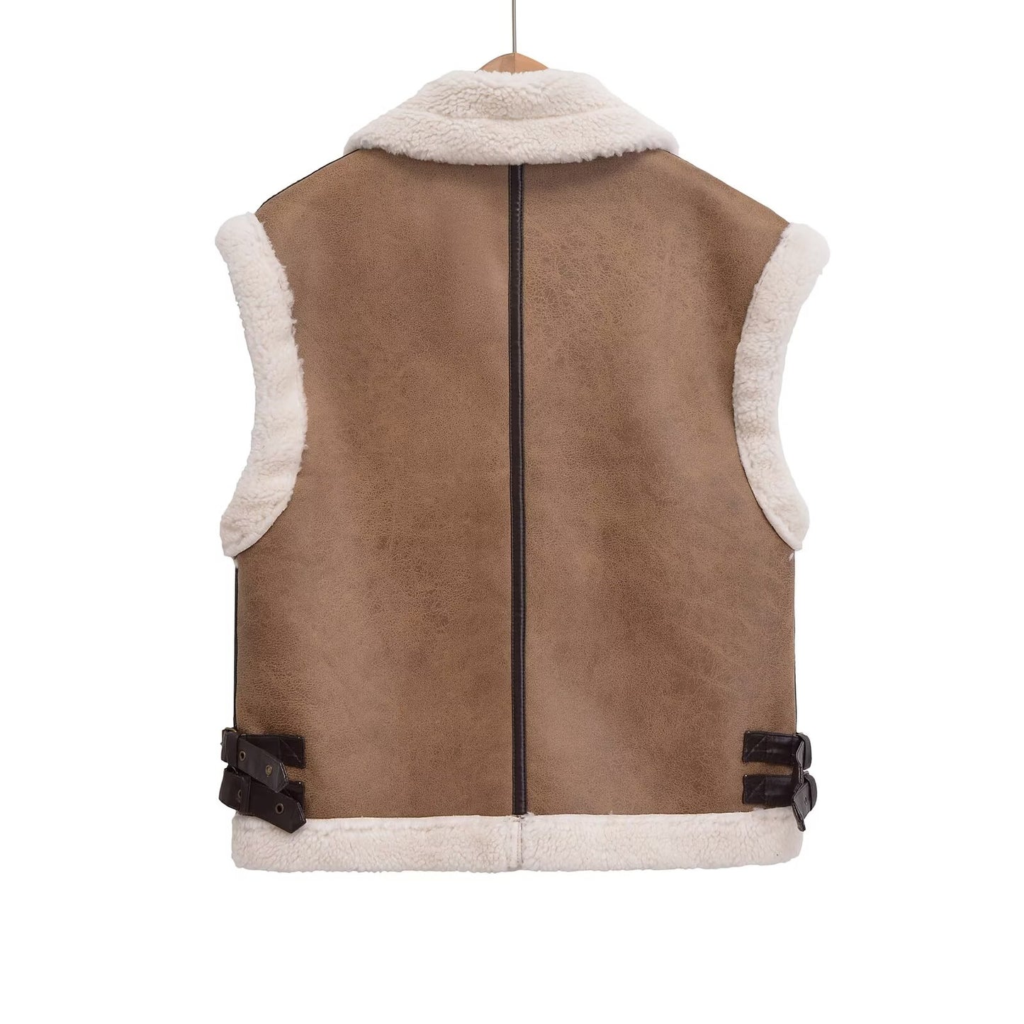 Women's loose Fur Faux Leather vest Coat