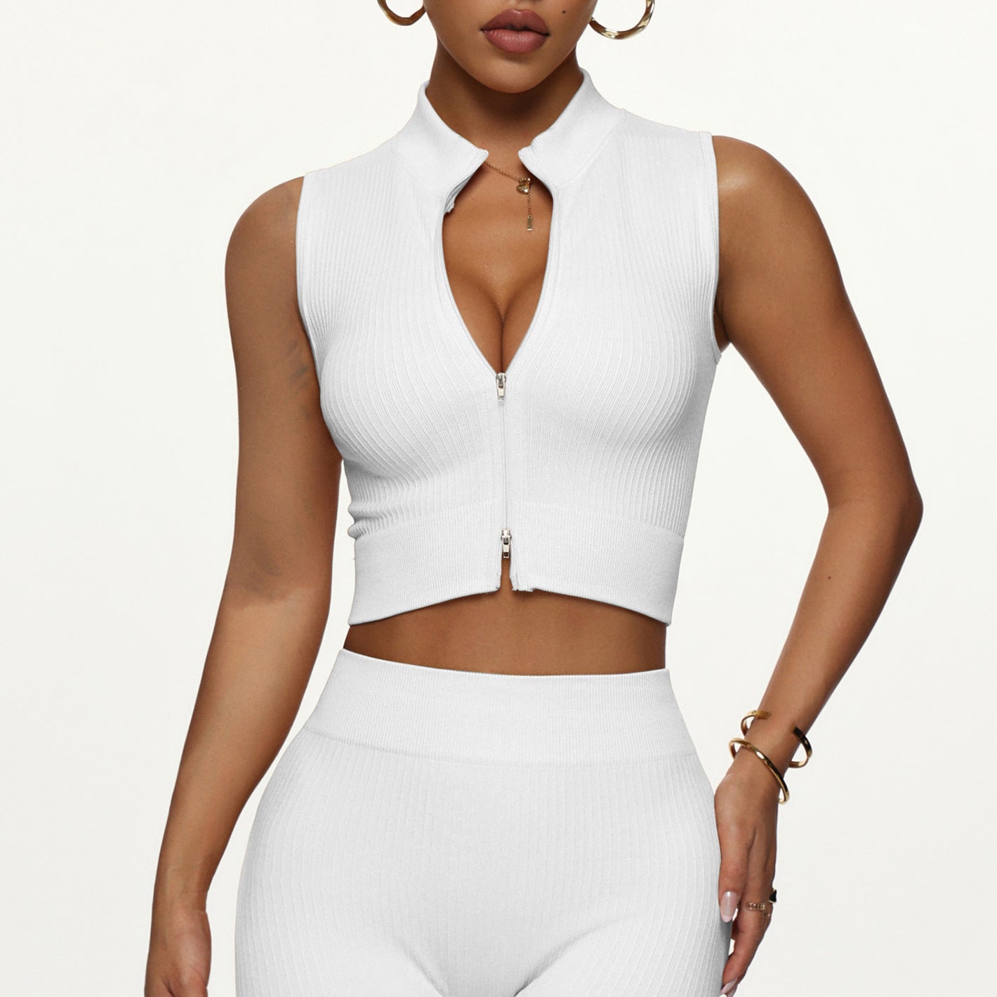 Women's New Fashion Joker Sports Bra Yoga Pants Long-sleeved Jacket Short-sleeved Tight Training Vest Six-piece Yoga Clothes.