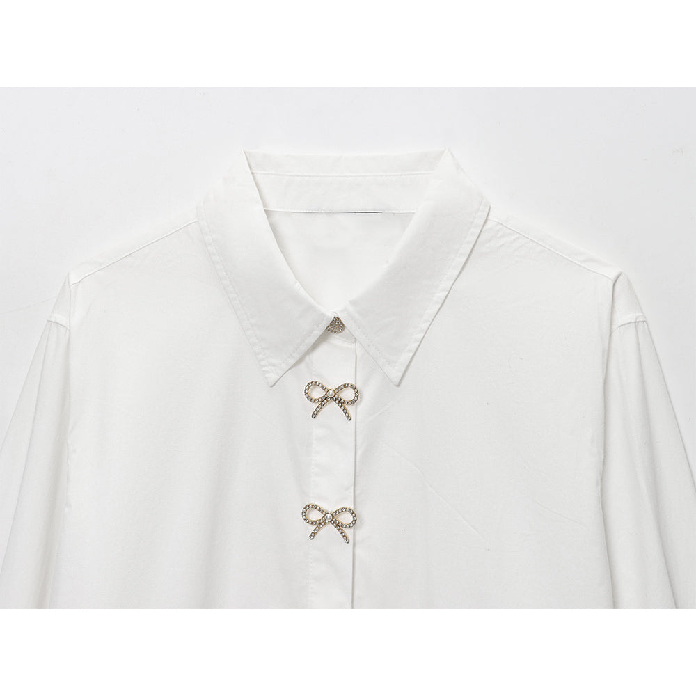 Women's jewelry button decoration poplin shirt