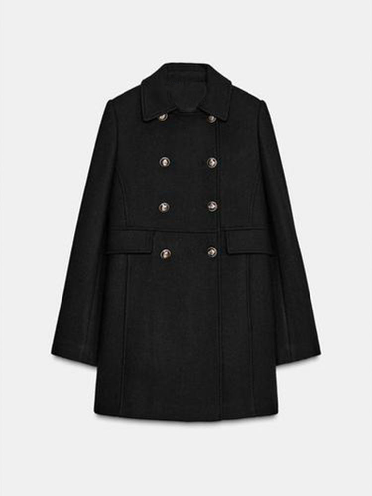 Women's new fashion warm double breasted wool blended coat jacket