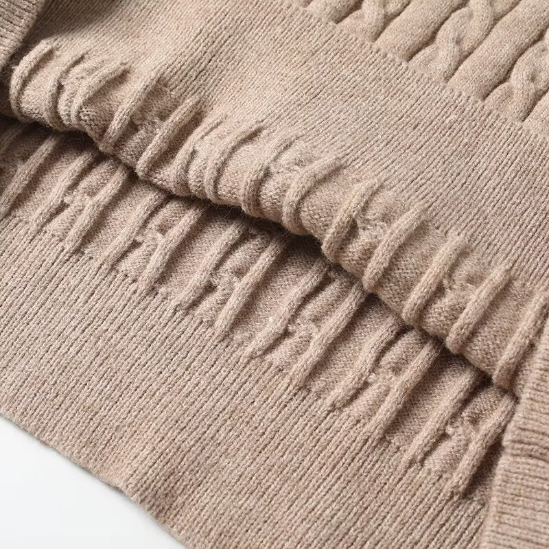 Women's new fashion polo collar striped long sleeved knitted sweater