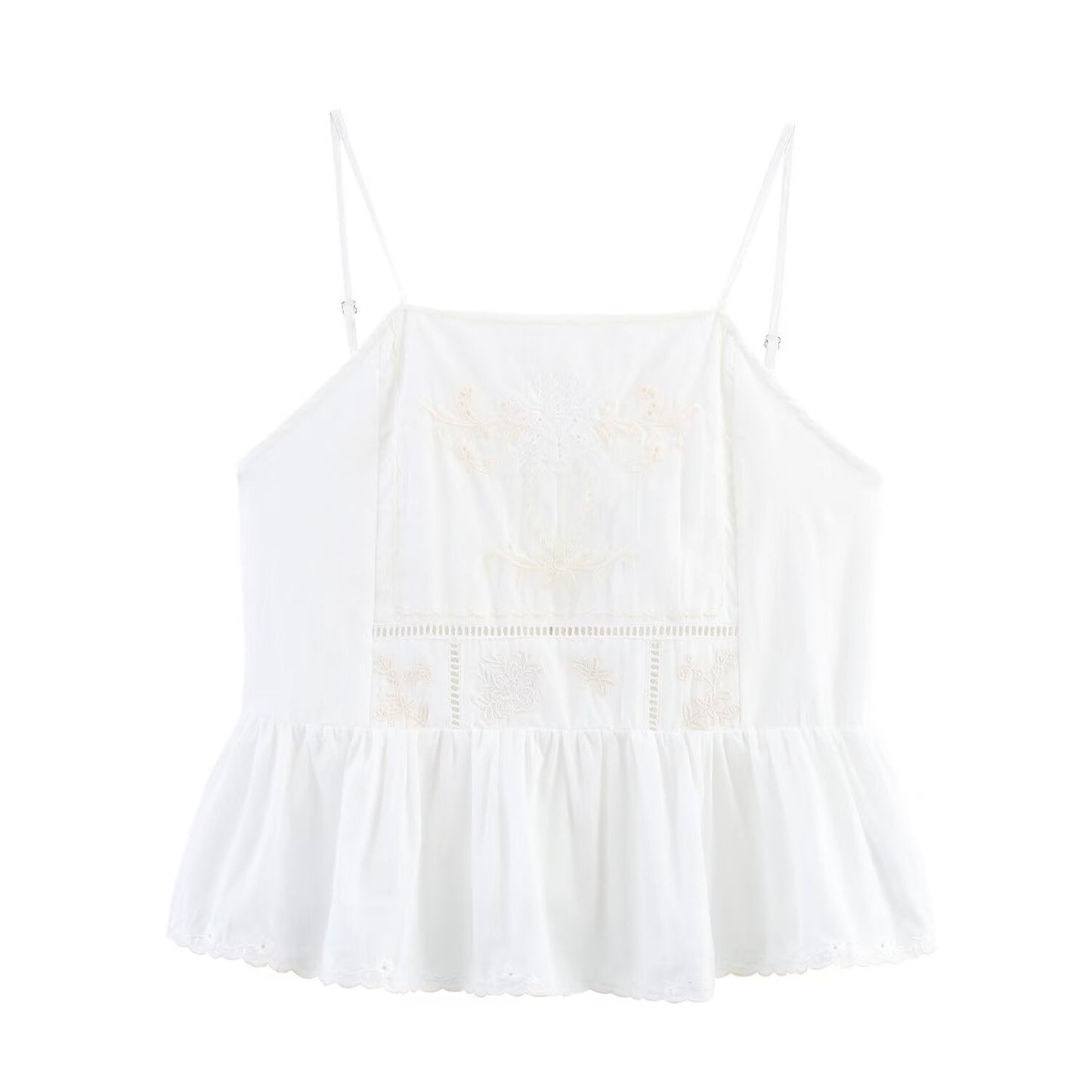 Women's summer Fashion lace up design flower embroidery suspender top