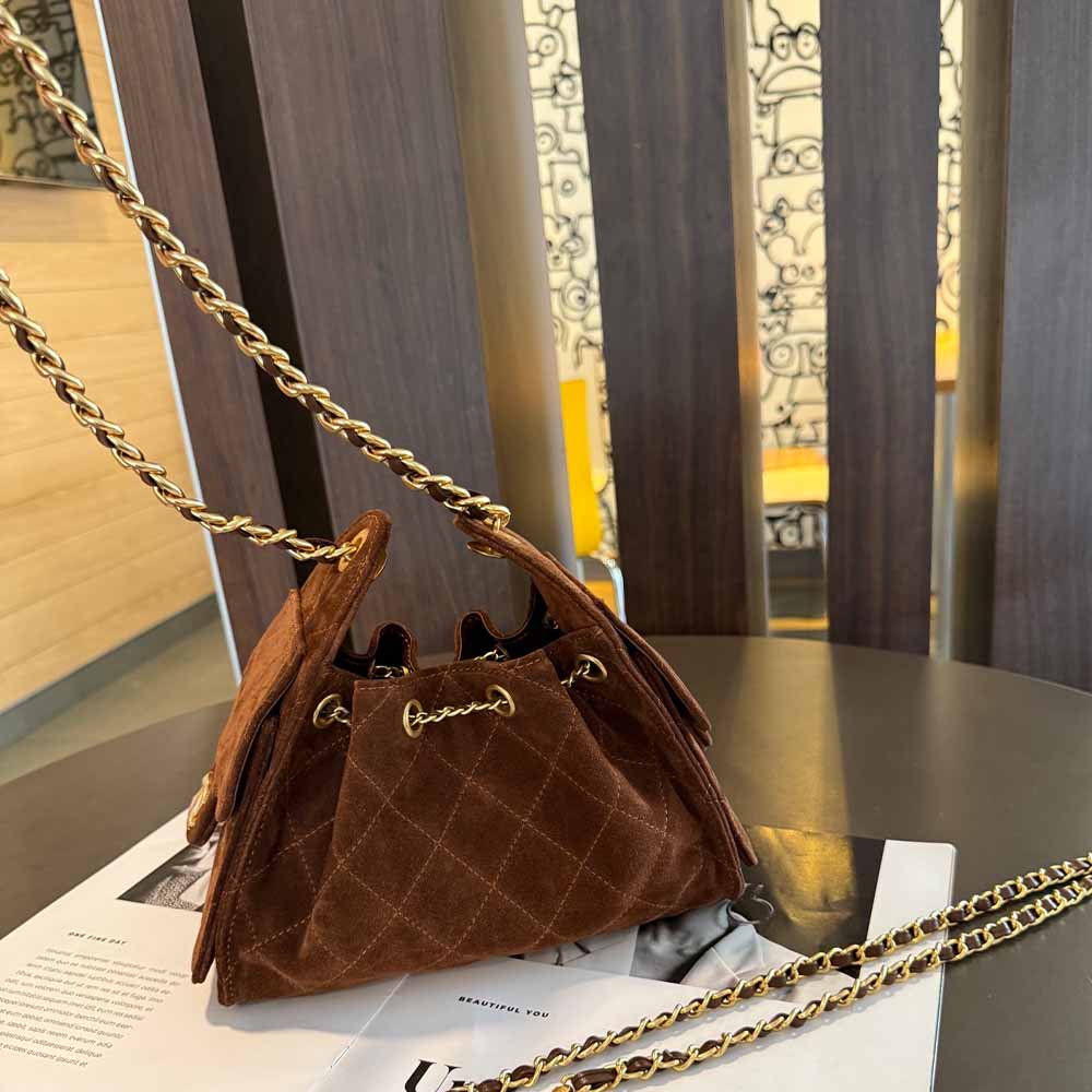 Women's New Fashion Joker Drawstring Chain Bucket Bag Shoulder Bag Messenger Bag