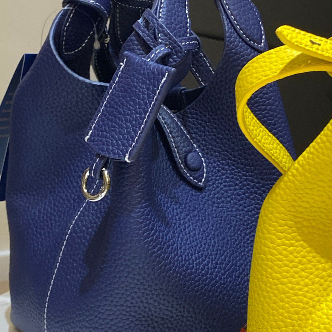 Women's new Joker cowhide embroidery basket bucket bag portable mini bag