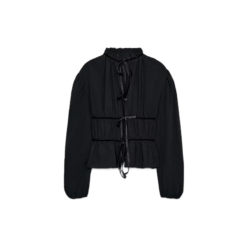 Women's bow decoration short pleated shirt