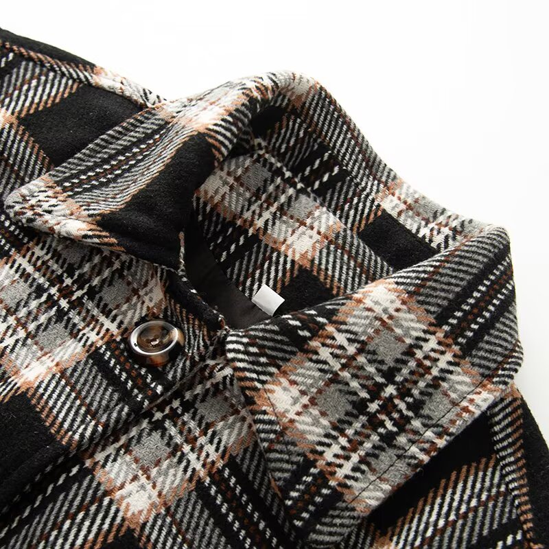 Women's loose single breasted plaid woolen blend Coat