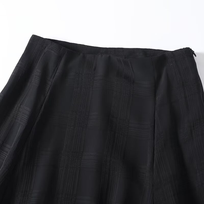 Women's New Fashion draped texture Plaid wide swing MIDI skirt