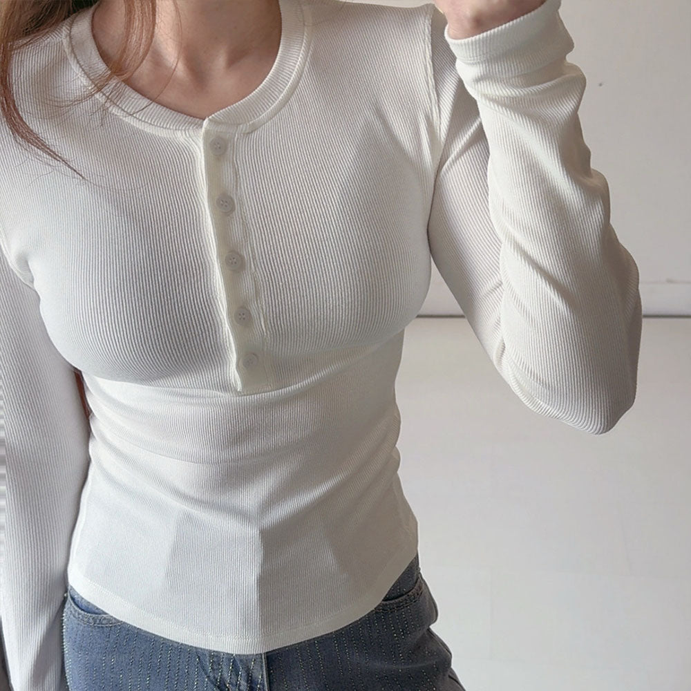 LU 2026 new tight-fitting long-sleeved button top