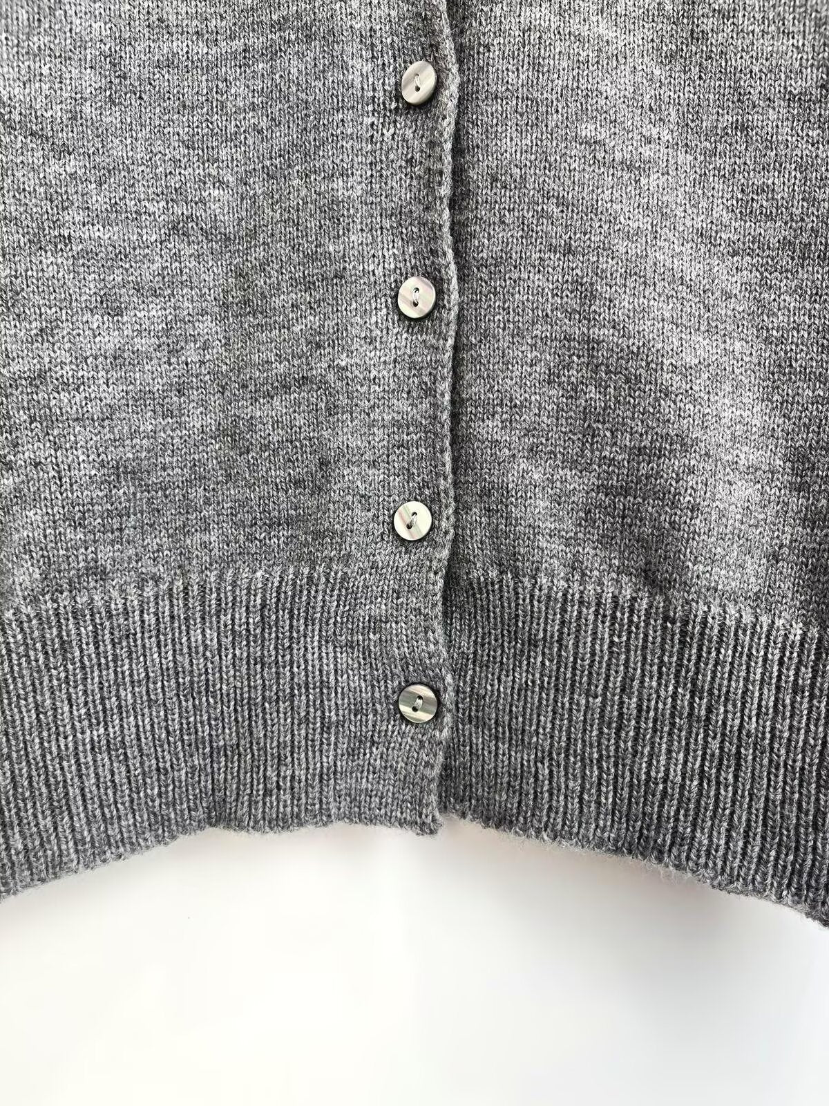 קרדיגן סרוג טלאים עם צווארון O לנשים