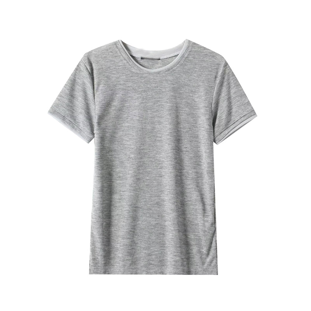 Women's New Fashion Basic Style Double Color Edge O Neck Short sleeved T-shirt