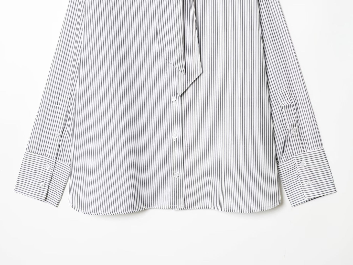 Women's New Scarf Decorative Striped Poplin Shirt