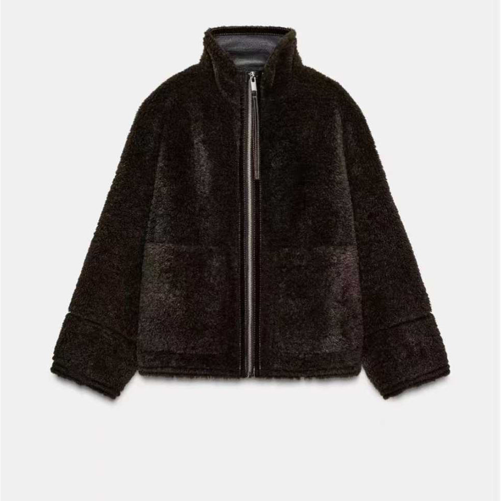 Women's 2025 New Joker Fall/Winter Double Velvet Zippered Turtleneck Jacket