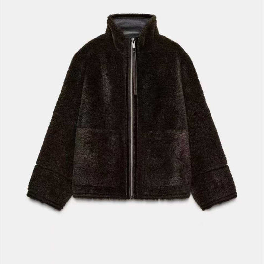 Women's 2025 New Joker Fall/Winter Double Velvet Zippered Turtleneck Jacket