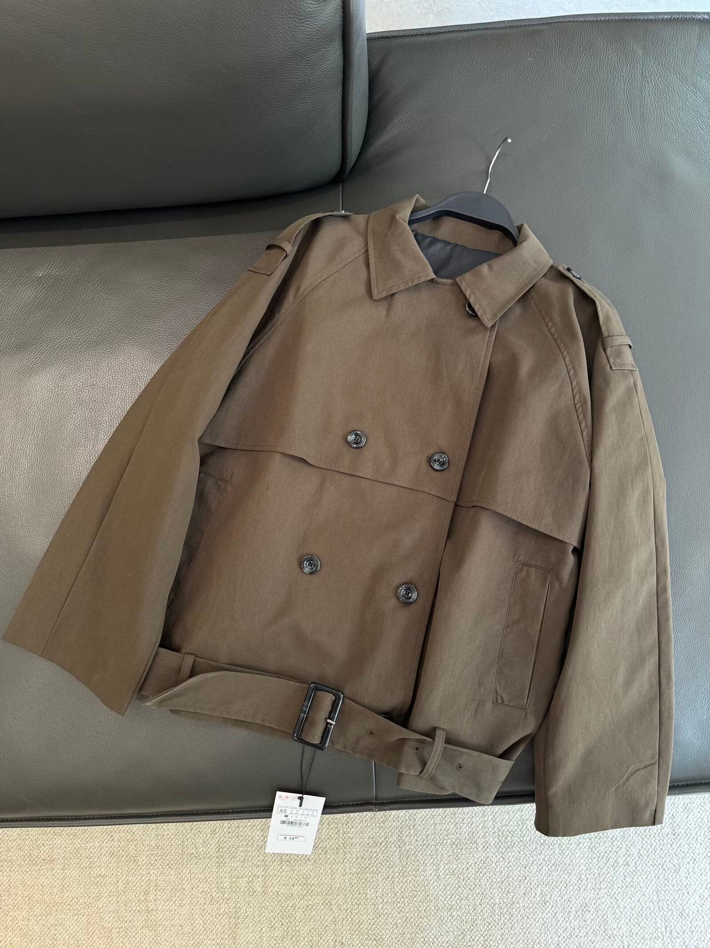 מעיל רוח קצר עם חזה כפול לנשים, אופנה חדשה עם חגורה