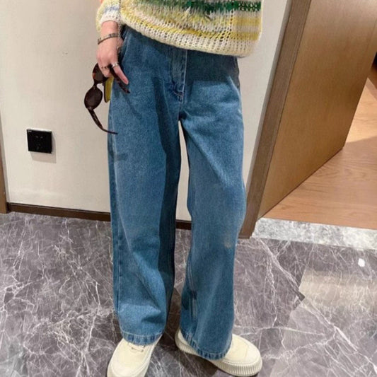 Women's new Joker High Waist Slim Straight Leg Pants Classic Embroidered Jeans