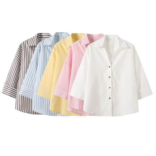 Women's 2025 new fashion loose linen blended button up shirt