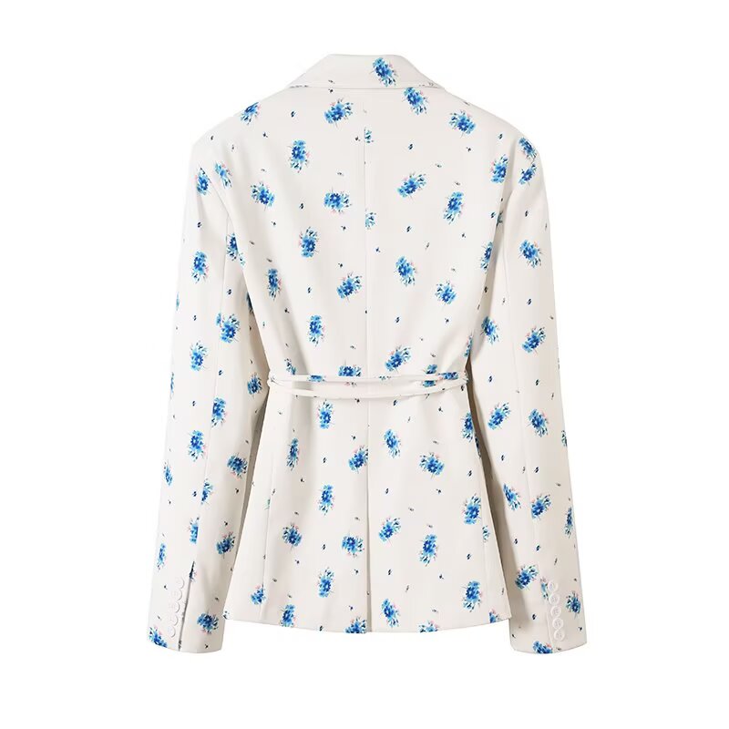 Women's new fashion with Belt loose print Button-up suit jacket
