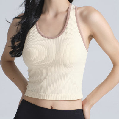 LU יוגה אופנתית חדשה לנשים גופיית Ebb בצבע עירום צמודה עם כרית חזה חזייה כושר אני-מילה יפה רע מזל. תחתונים נעים 