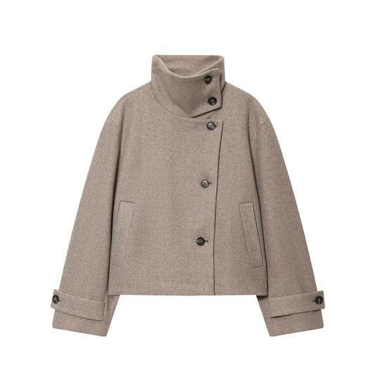 Women's loose standing collar warm woolen coat