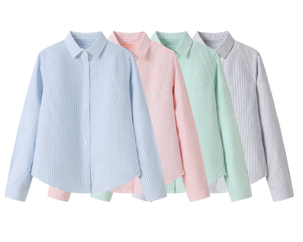 New Women's Embroidered Long-Sleeved Striped Shirt