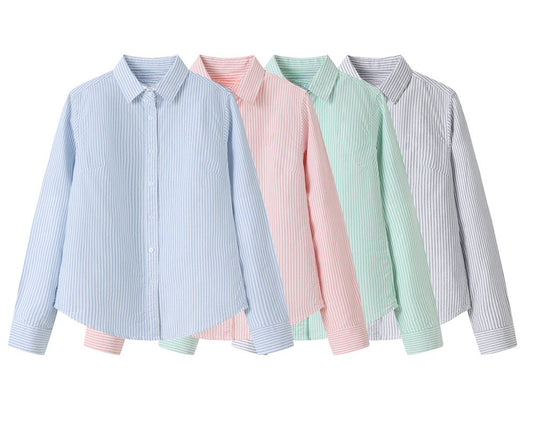 New Women's Embroidered Long-Sleeved Striped Shirt