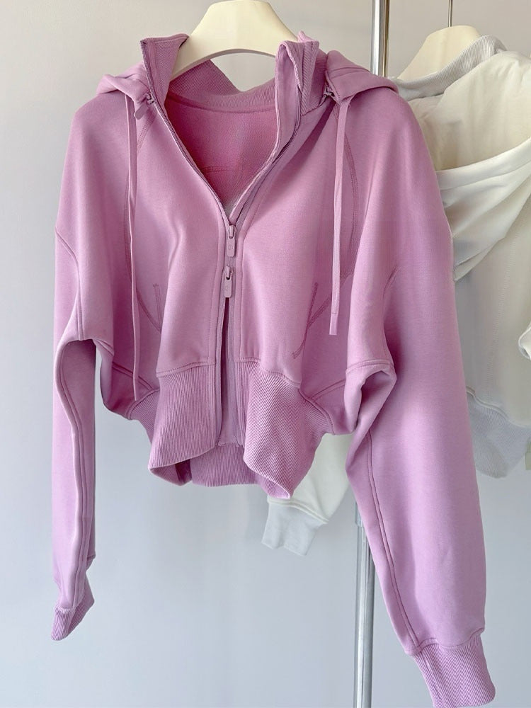 סווטשירט קז'ואל רב-תכליתי חדש לנשים של LU עם קפוצ'ון ורוכסן מוברש