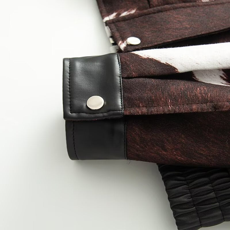 Women's new PU imitation leather splicing jacket Coat