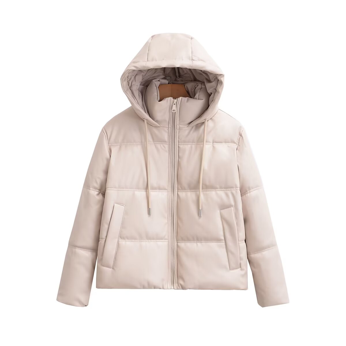 Women's hooded Faux Leather cotton jacket Coat