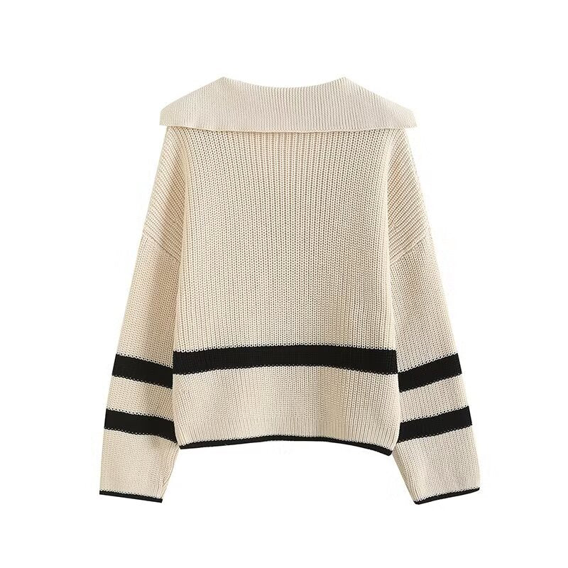 סוודר סרוג עם צווארון פולו רופף חדש לנשים