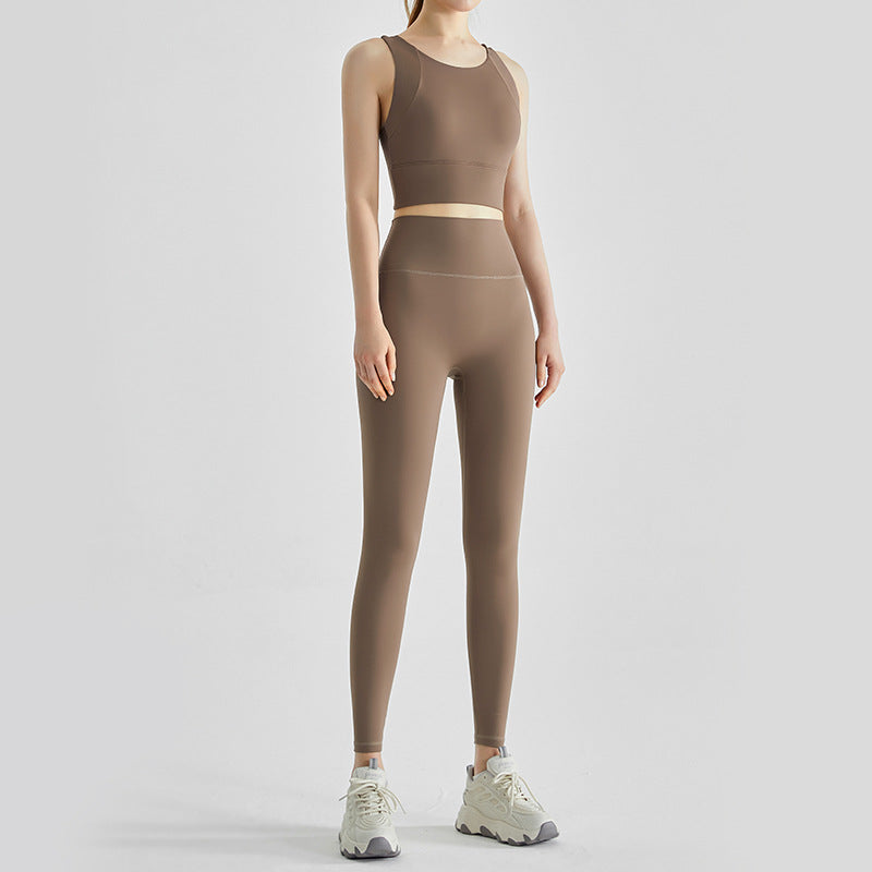 Women's Fashion Sportswear Suit Professional Running Vest High Waist Hip Fitness Pants Two-piece Suit