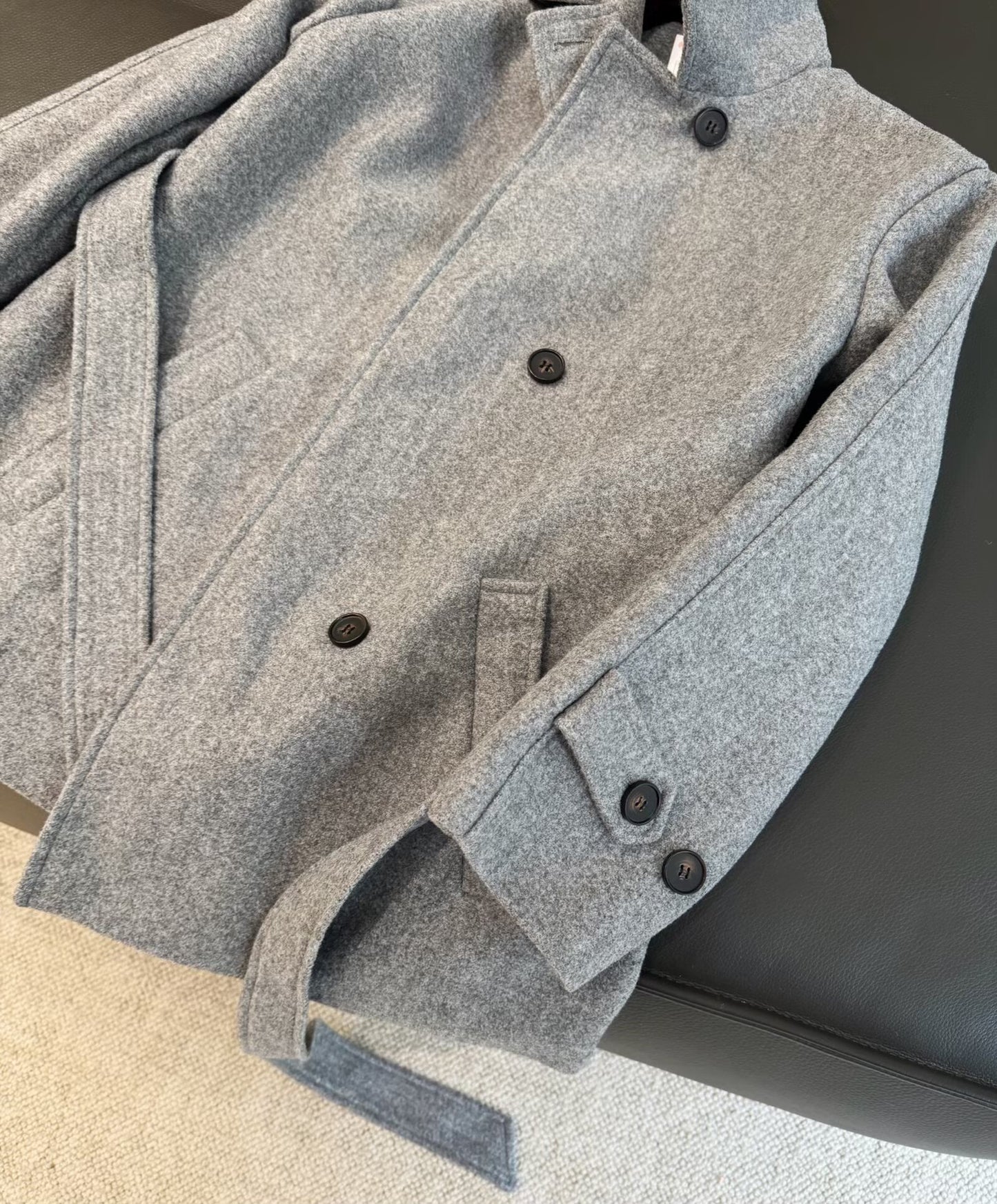 Women's New With Belt Double layered collar Soft Texture Coat