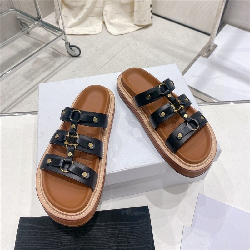 Women's Leisure Joker 2025 Summer New Platform Roman Slippers Flat Slippers Platform Slippers.