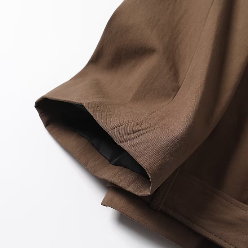 Women's New Fashion With Belt Short Double breasted lapel Coat