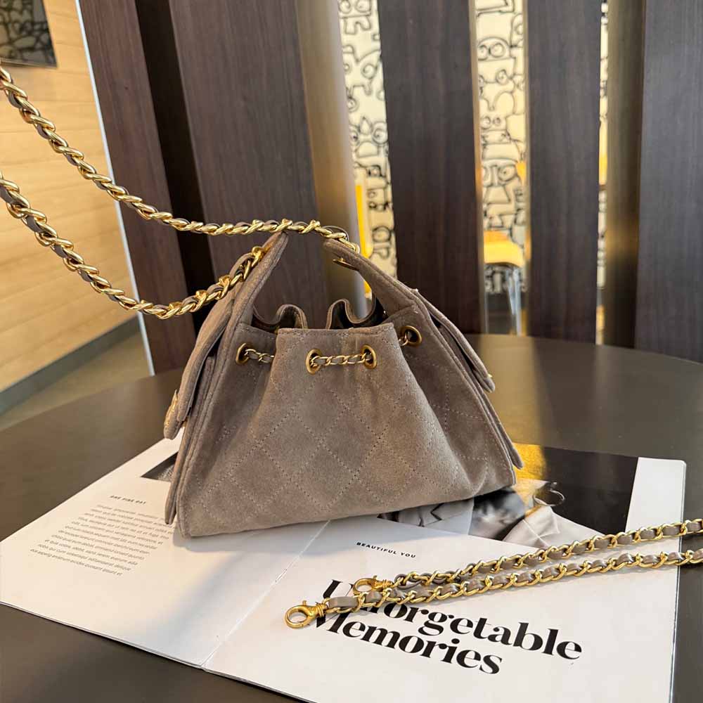 Women's New Fashion Joker Drawstring Chain Bucket Bag Shoulder Bag Messenger Bag