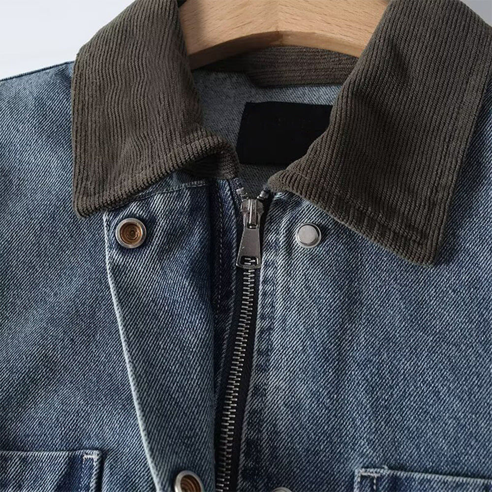 Women's multi-pocket design patchwork lapel denim Coat