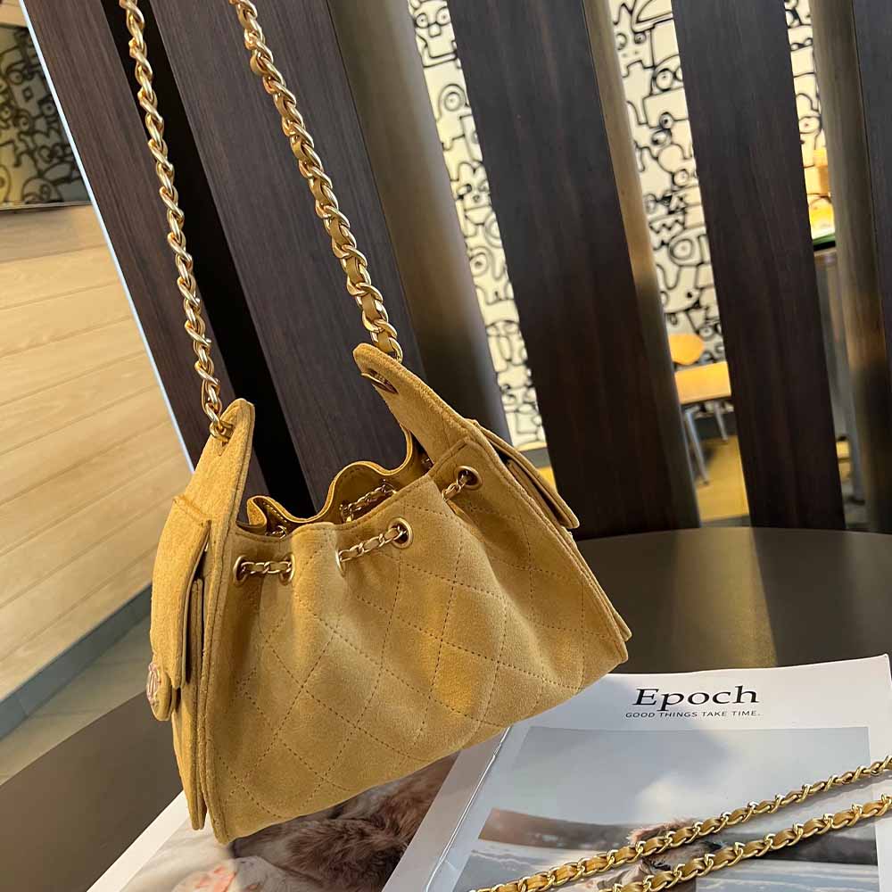 Women's New Fashion Joker Drawstring Chain Bucket Bag Shoulder Bag Messenger Bag