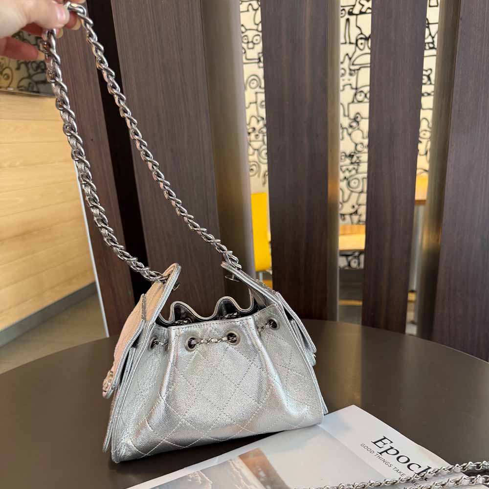 Women's New Fashion Joker Drawstring Chain Bucket Bag Shoulder Bag Messenger Bag