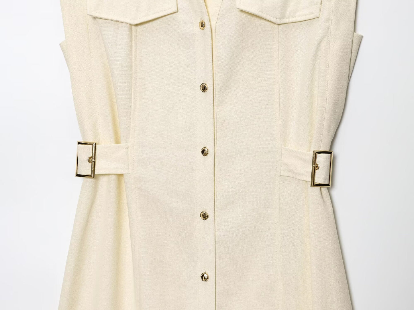 Women's New Fashion Sleeveless Single breasted Linen Blended Midi Dress