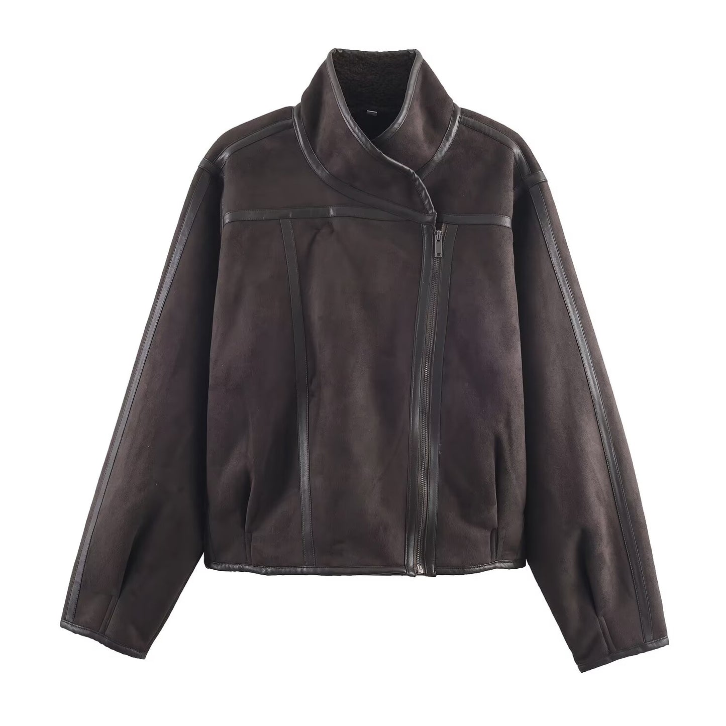 Women's stand collar Fur Faux Leather double-sided jacket Coat