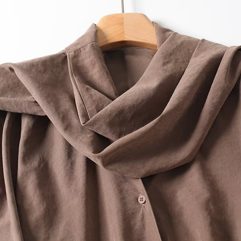 Women's new fashion scarf collar design casual long sleeved shirt