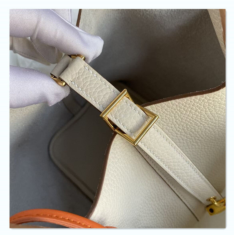 Women's New Casual Fashion Bucket Bag Leather First Leather Portable Shopping Basket Bag