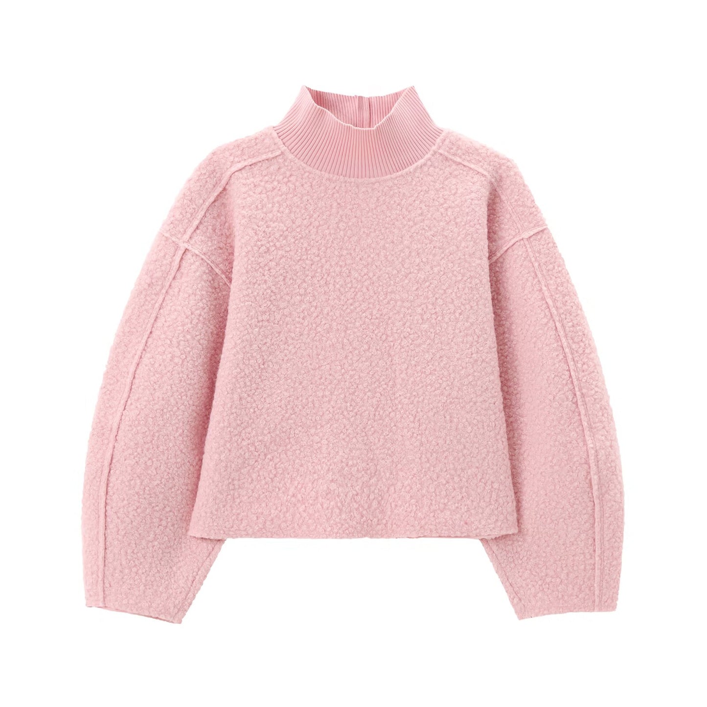 Women's short standing collar woolen sweatshirt