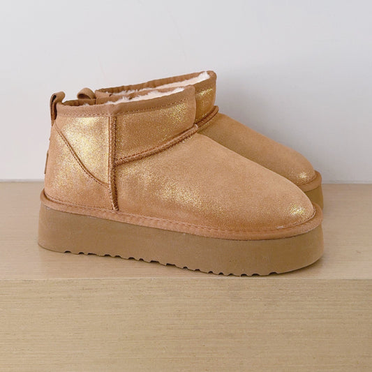 Women's new fine-sparkled cloth platform snow shoes