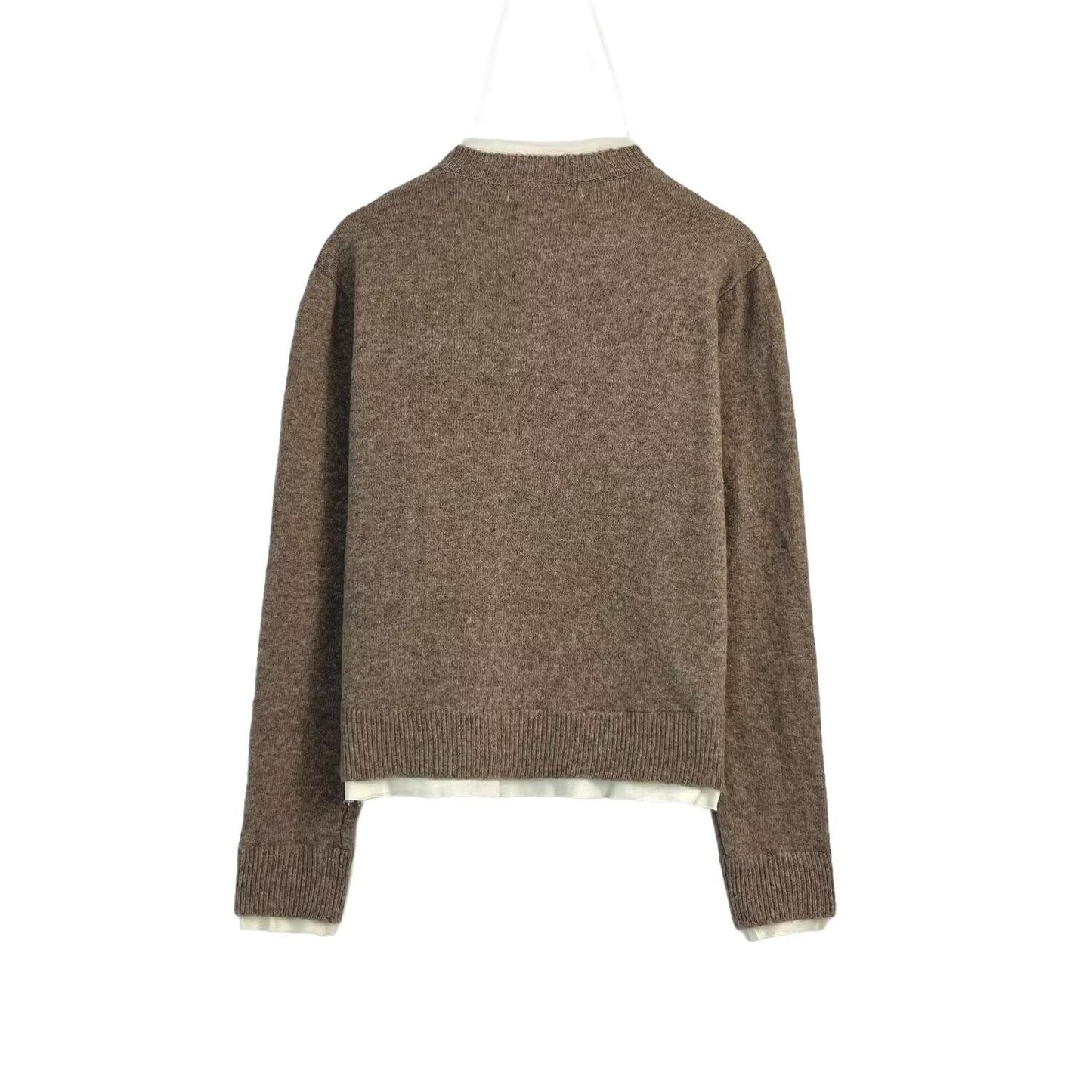 קרדיגן סרוג עם צווארון O ושרוולים ארוכים וניגודיות לנשים