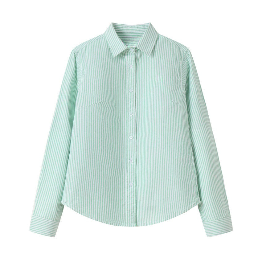 New Women's Embroidered Long-Sleeved Striped Shirt